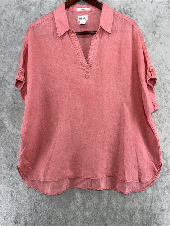 Nicole Miller Tops - Nicole Miller Coral-Pink Split V-Neck Linen Tunic Top Size XL